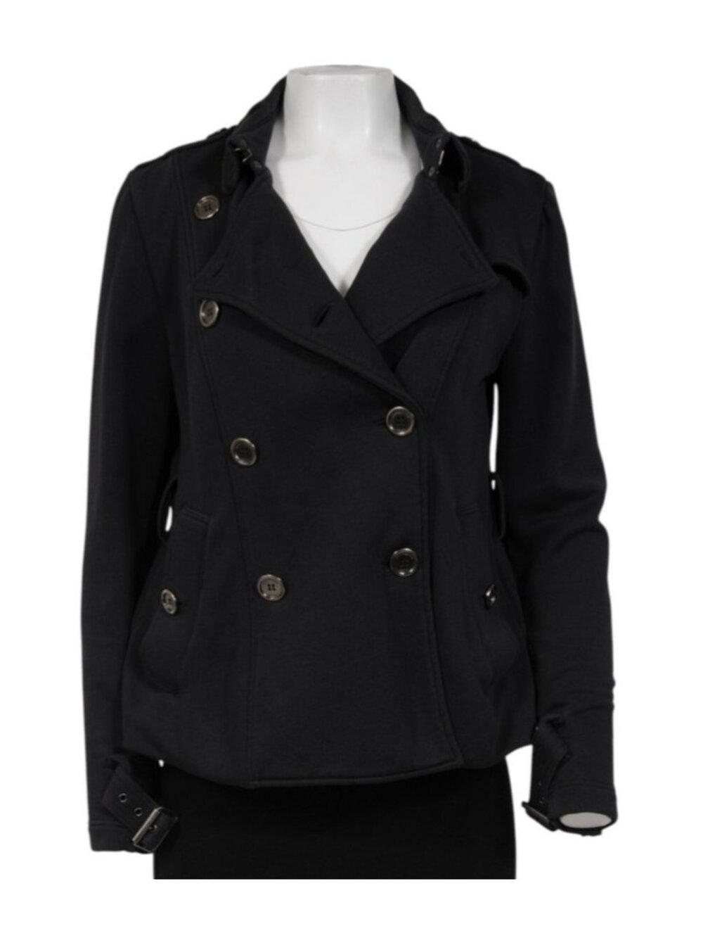 Burberry Brit Womens Double Breasted Belted Jacket Size US 10 Navy Blue Coat